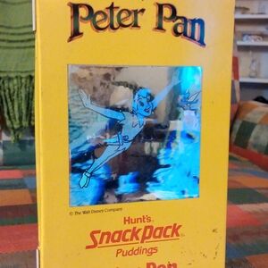 Vintage Disney Holographic Peter Pan Tin, Yellow Hunt's Snack Pack Pudding